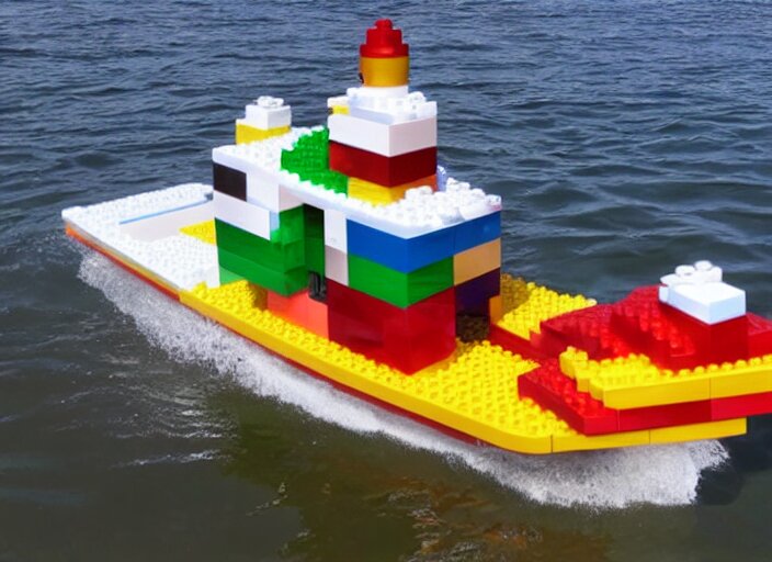 a real life-sized boat made out of translucent LEGO bricks.