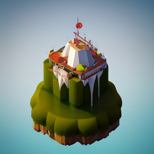 a floating island on an ocean isometric art, low poly art, game art, artstation, 3D render, cgsociety, octane render