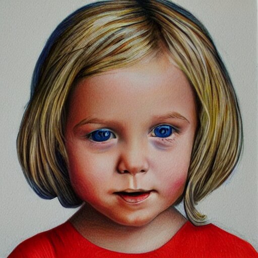 4 year old blonde girl with iphone colored pencil on white background by eloise wilkin 