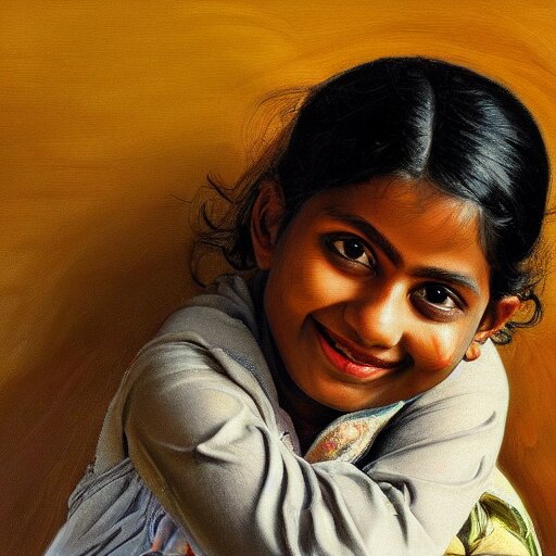 high quality high detail painting by lucian freud, hd, smiling cute indian girl portrait, photorealistic lighting 