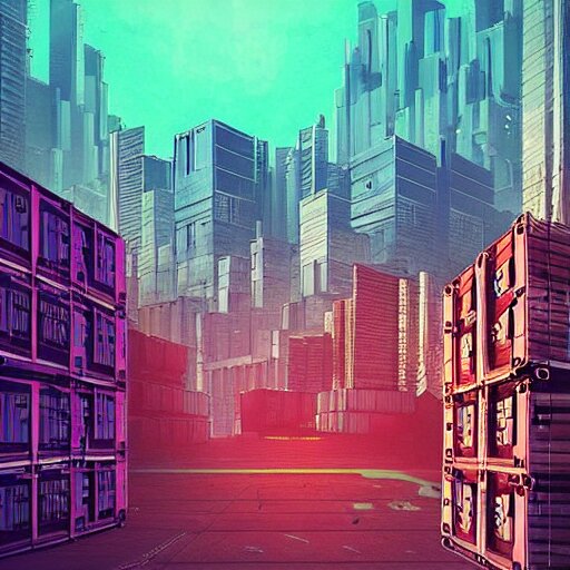 Lexica “ city made of shipping containers, cyberpunk art by vincent