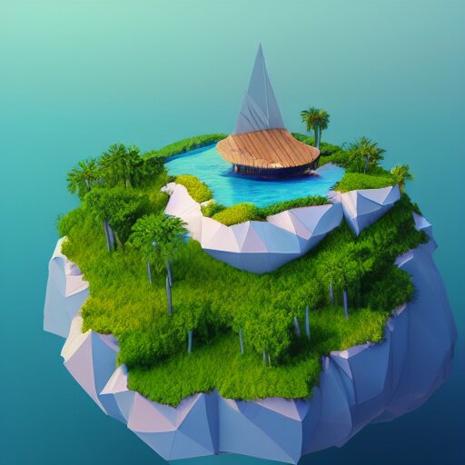 a floating island on an aquatic environment isometric art, south america landscape, low poly art, game art, artstation, 3D render, high detail, cgsociety, octane render