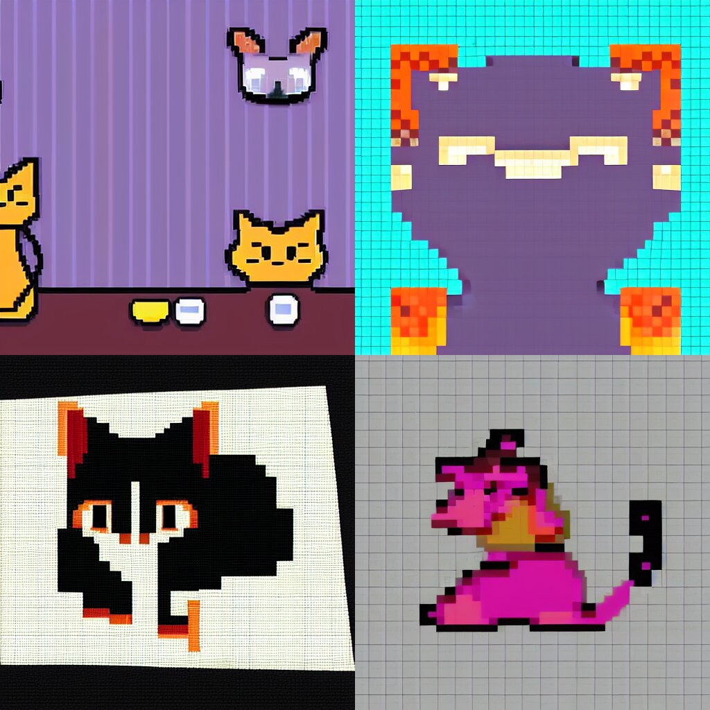 A cat sitting on bed, pixel art