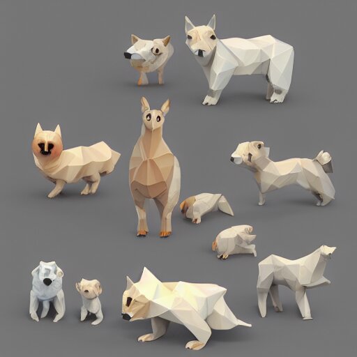 low poly 3 d render of cute animals 