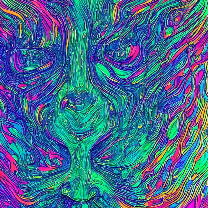 illustration of a colorful melting human head. circles, ferroflu ...