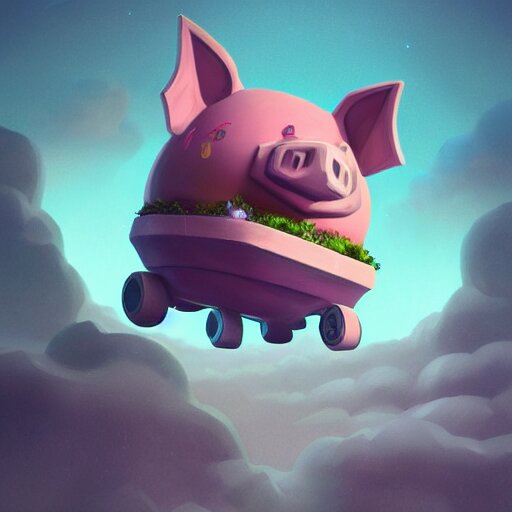 Isometric 3D Fantasy Cute and adorable pig Mecha space ship, Smooth 3D Illustration, soft render, Servando Lupini, Daniil Kudriavtsev, handpaint texture, Blender, 3DCoat H 648