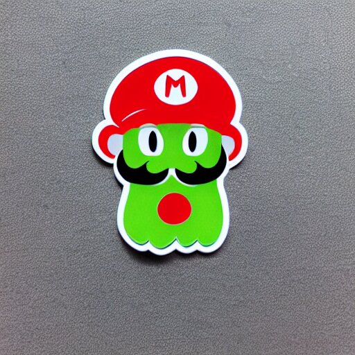 die cut sticker, yoshi wearing mario's mustache, splatter paint 