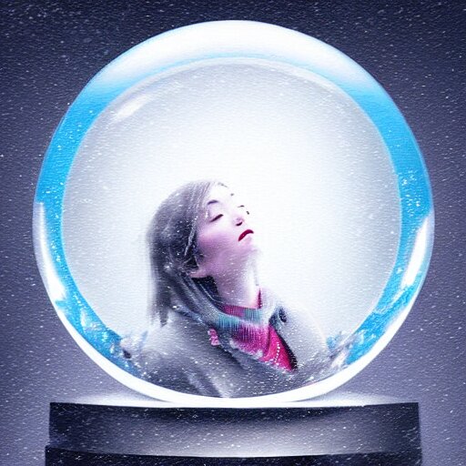 a rainstorm inside a snowglobe. Beautiful colorful clouds in moody greys and blues. High quality digital art, trending on artstation