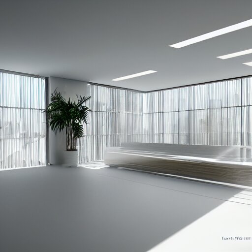 a white empty pink office with sun rays looming down, with a pool inside, dynamic lighting, photorealistic concept art, trending on art station, stunning visuals, creative, cinematic, ultra detailed, ray tracing 