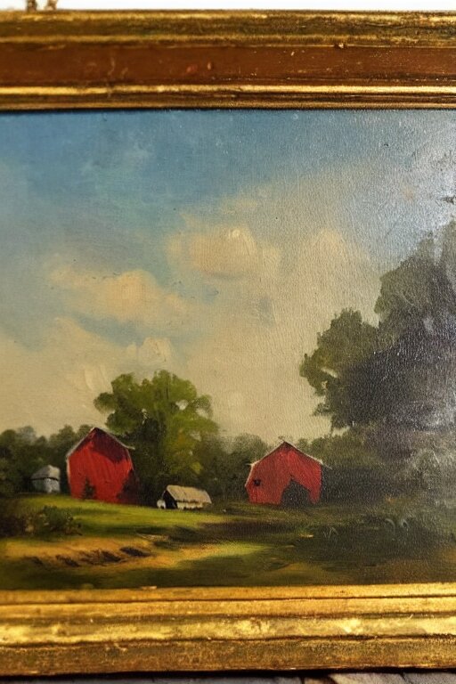 vintage oil painting of a farm landscape 