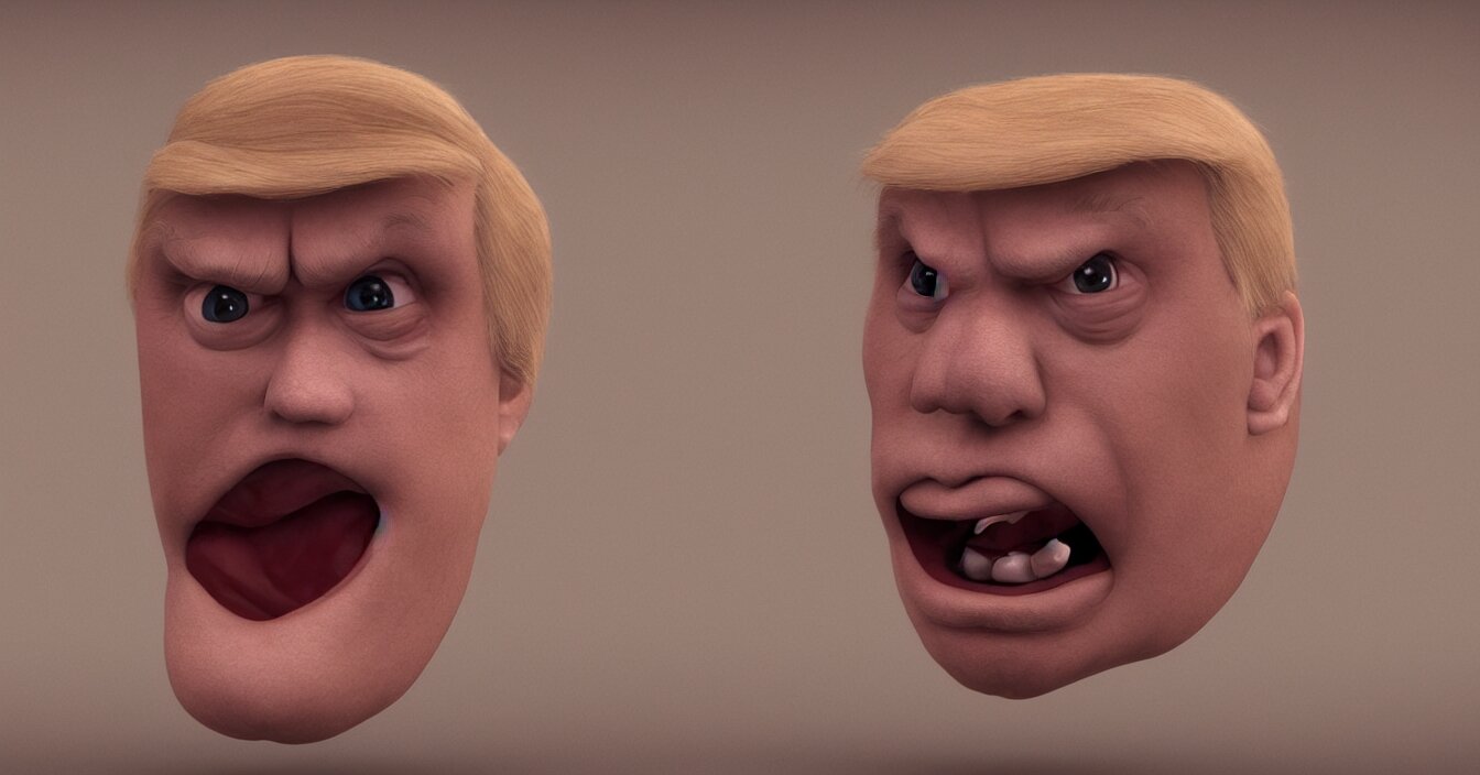 Apple worm with face of Donald Trump, render in Vray