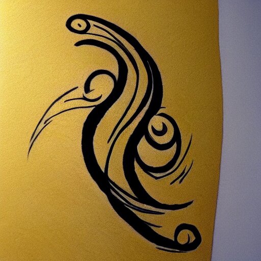 tattoo sketch of a sea, on a yellow paper, ornamentaica, line art, minimalism, maori 