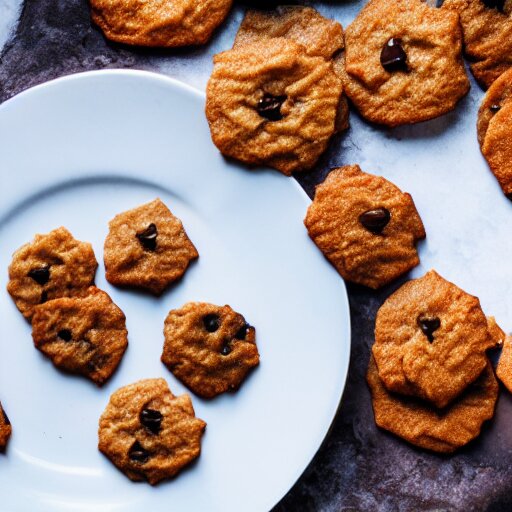 a 5 0 mm macro shot of a plate of chocolate chip and prawn cookies 