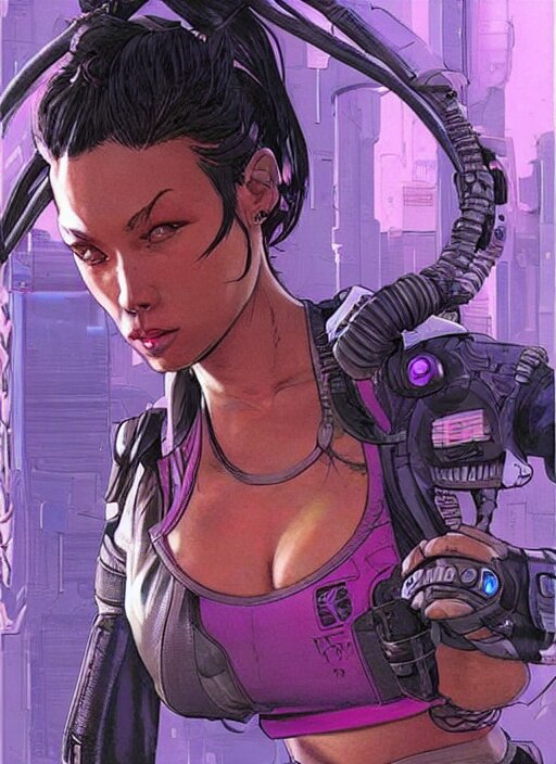 apex legends cyberpunk fitness babe. concept art by james gurney and mœbius. gorgeous face. 