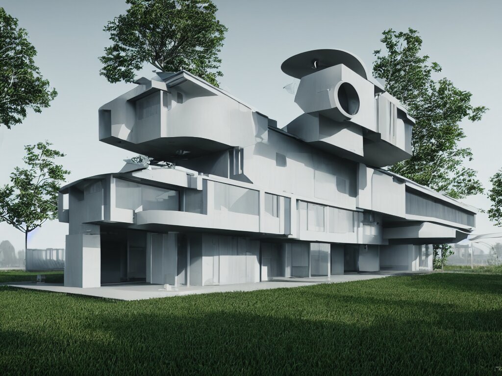 futuristic bauhaus house concept, 3 d render, octane renderer, raytracing, 8 k resolution, rim light, hyperrealistic, photorealistic, high definition, highly detailed, tehnicolor, architecture photography, masterpiece 