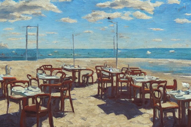 italian restaurant on the beach, dappled light, scott christensen 