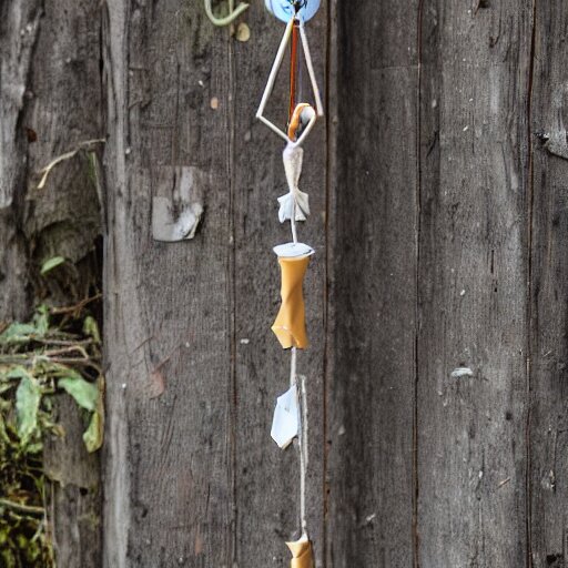 This is a sketch of a wind chime made from the pieces of a broken mug. It shows the mug handle as the top piece with strings attached to it, and the bottom pieces of the mug hanging down like little bells, iso 300, f-stop 1.5, Pentax