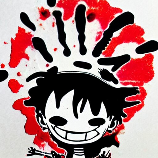 die cut sticker, luffy is joyboy, splatter paint on paper 