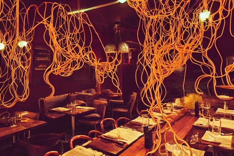 magical restaurant serving tentacle-spaghetti to wizards