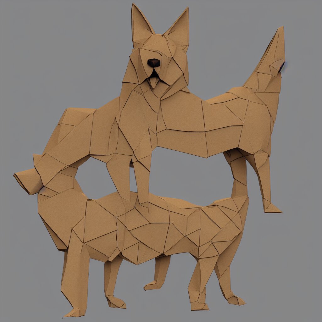 3 d rendering of japanese cardboard origami of simplified shape of german shepherd, 2 d image, trending on artstation 