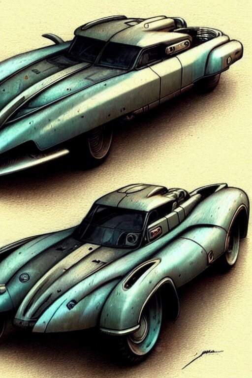 ( ( ( ( ( 1 9 5 0 retro future cyberpunk car. muted colors. ) ) ) ) ) by jean - baptiste monge!!!!!!!!!!!!!!!!!!!!!!!!!!!!!! 