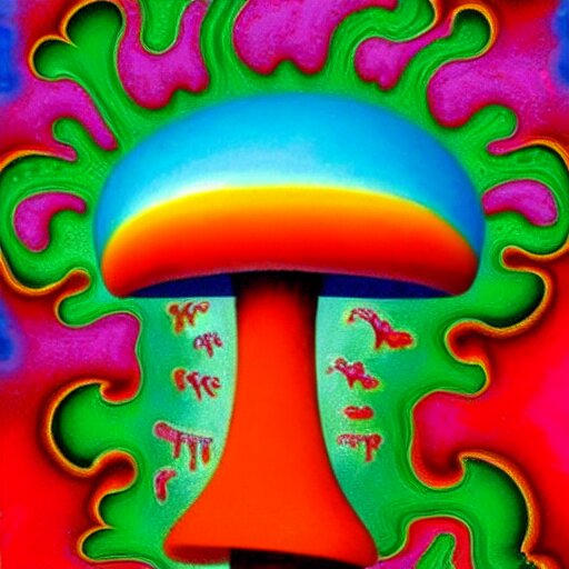 a colorful fractal 3 d mushroom in a psychedelic world, peace and love, by peter max and mark ryden 