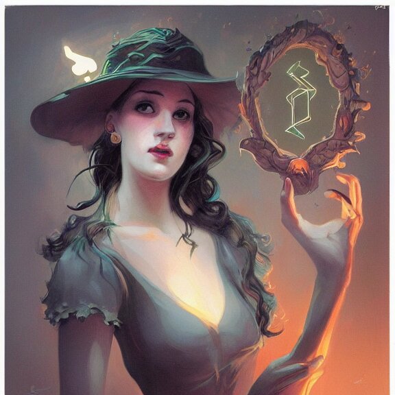 a highly detailed portrait in the style of charles dana gibson and in the style of peter mohrbacher. glowing rune of magical power. 