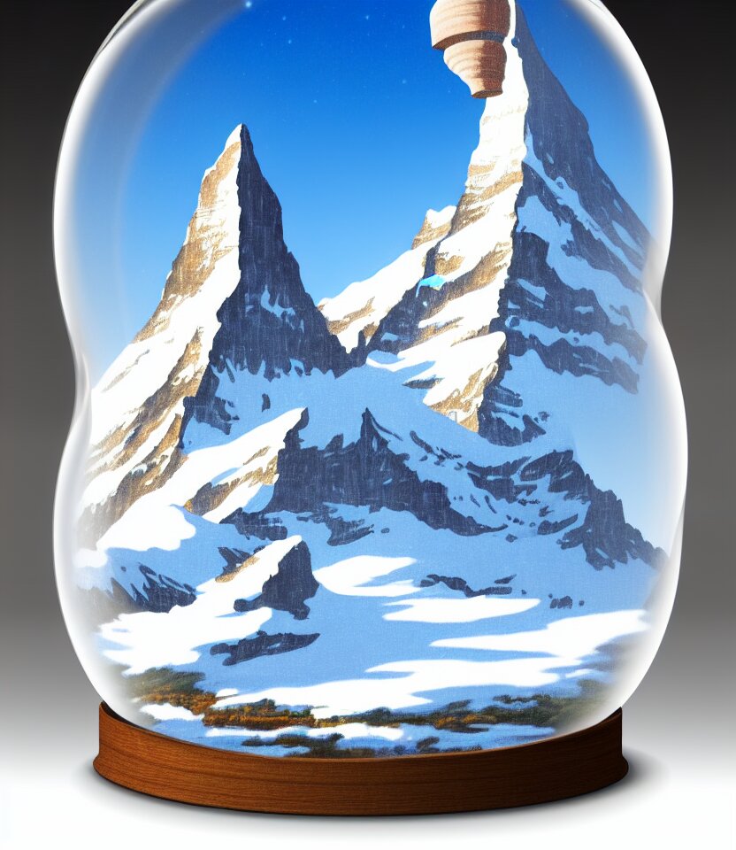 an achingly beautiful print of one cylindrical snow globe with the matterhorn inside by raphael, hopper, and rene magritte. detailed, proportional, romantic, vibrant, enchanting, trending on artstation 