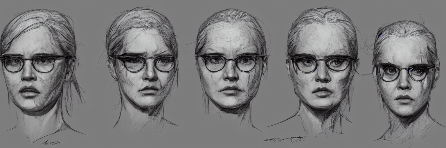 character study of female adolf hitter, evil woman, glasses, clear faces, emotional, character sheet, fine details, concept design, contrast, kim jung gi, francis bacon and jenny saville, trending on artstation, 8 k, full body and head, turnaround, front view, back view, ultra wide angle 