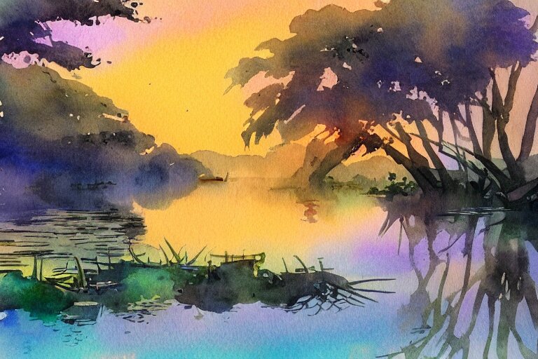 west lake summer watercolor pen light color trending on artstation 