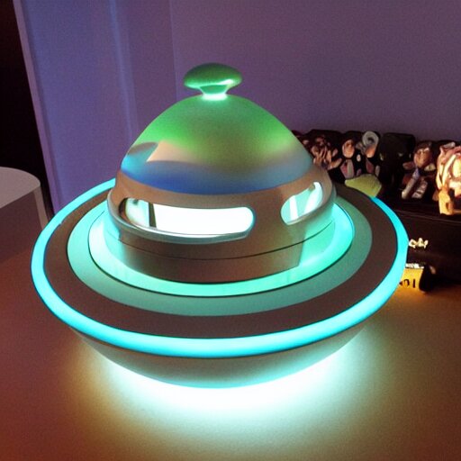 ufo sculpture toy on display 