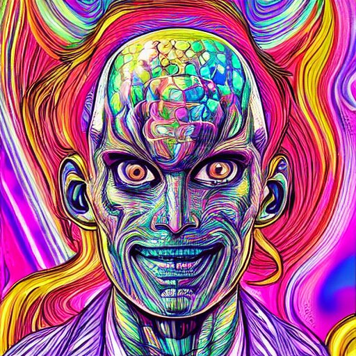 a psychedelic godlike humanoid, hyper detailed, in the style of rutkowski and junji ito and bob ross and lisa frank, selfie 