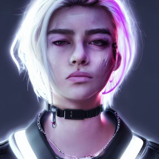 detailed realistic cyberpunk female character cyberpunk wearing large steel collar around neck, realistic, art, beautiful, 4K, collar, choker, collar around neck, punk, artstation, detailed, female, woman, choker, cyberpunk, neon, punk, collar, choker, collar around neck, thick collar, choker around neck, wearing choker, wearing collar, bright neon punk hair,