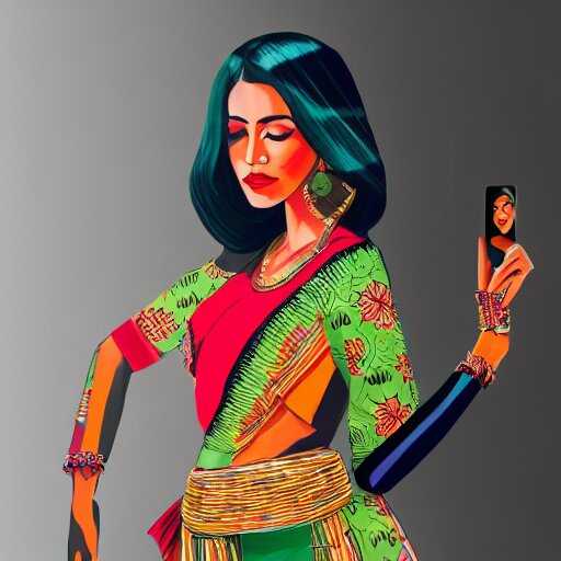 fashion designer color sketch illustration of a beautiful girl wearing modern stylish costume in the style of Assamese bihu mekhela sador design gamosa, elegant glamourous cosplay, unreal engine 8k, ornamental, intricate, sensual, highly detailed, artstation, golden ratio, sharp focus