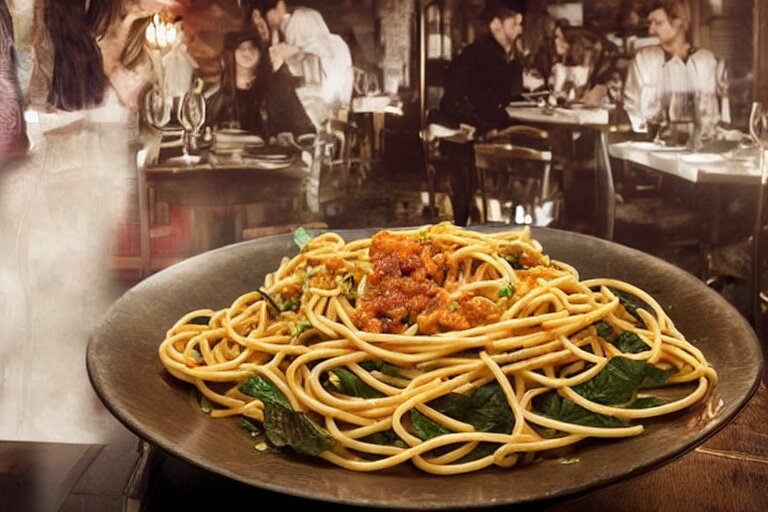 magical restaurant serving tentacle-spaghetti to wizards