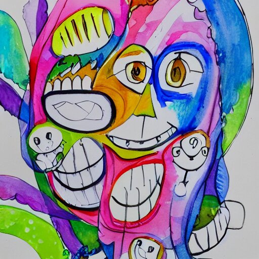 happy smiling faces + water Color paint + line drawing :: Painted with Watercolors :: Concept Art