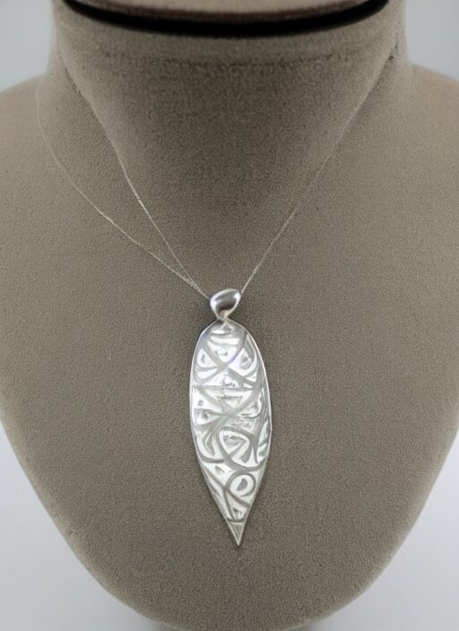 Amulet Of Wave inlaid in silver on a young beautiful woman neck, realistic, clean,