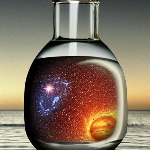 the galaxies and planets trapped inside a glass bottle 