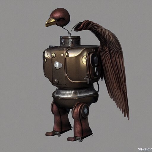 a robot bird,steampunk, 3d render,unreal engine