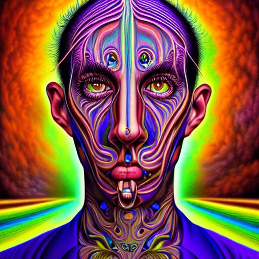 An extremely psychedelic portrait of Alex Gray, surreal, LSD, face, detailed, intricate, elegant, lithe, highly detailed, digital painting, artstation, concept art, smooth, sharp focus, illustration