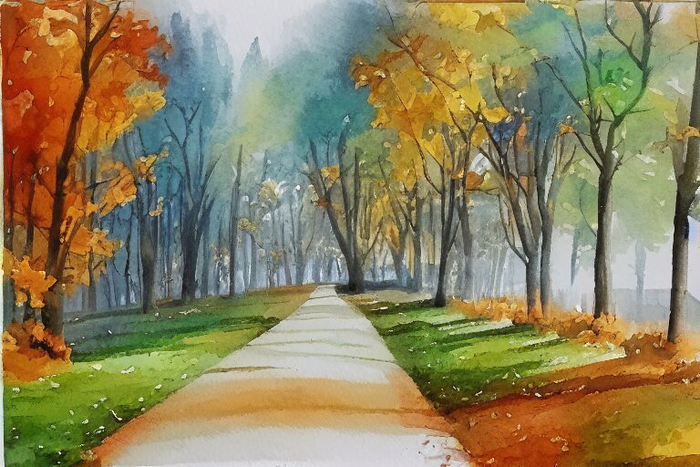 avenue autumn watercolor pen light color on artstation 