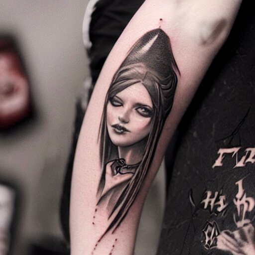 female tattoo artist in gothic tattoo studio, greg rutkowski 