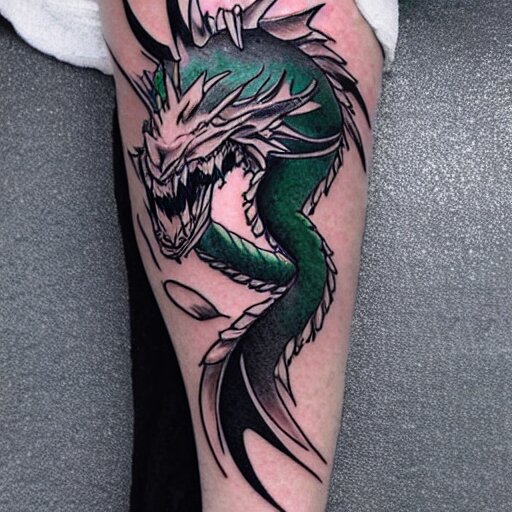 simple anime manga full color dragon!! Emerald and obsidian dragon, forearm tattoo, tattoo