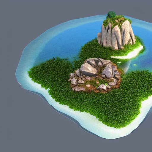 a floating island on an aquatic environment isometric art, lago di sorapis landscape, low poly art, game art, artstation, 3D render, high detail, cgsociety, octane render