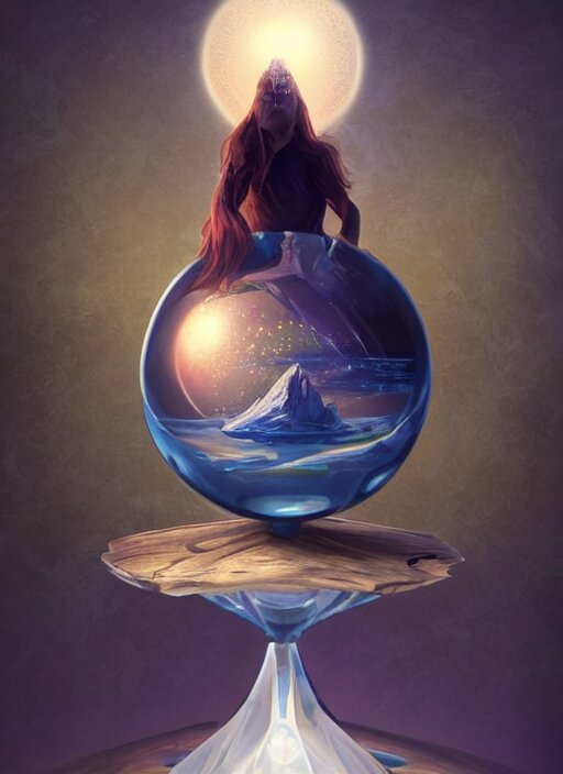 crystal ball on a wood stand with a beautiful dreamscape inside, studio product photography, centered, super highly detailed, professional digital painting, artstation, concept art, smooth, sharp focus, extreme illustration, unreal engine 5, photorealism, beautiful, cinematic, art by artgerm and rutkowski and alphonse mucha and loish and wlop 