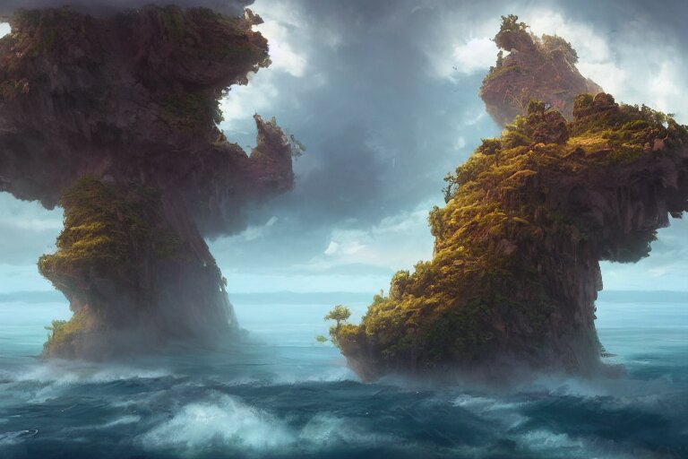 an island in the clouds, concept art, highly detailed, artstation, trending, widescreen resolution, feng zhu, shaddy safadi, noah bradley, tyler edlin, jordan grimmer, darek zabrocki, neil blevins, tuomas korpi 