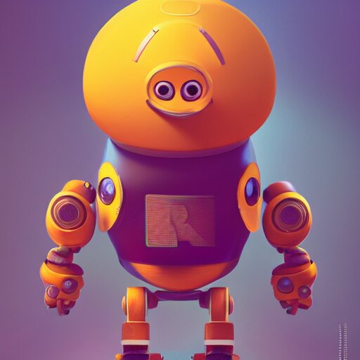 full body portrait of a round robot with a moustache wearing hat, painting a canvas, big head, high detail, beautiful light, depth of field, sharp focus, clean design, 4 k, pixar, colorful, octane render 