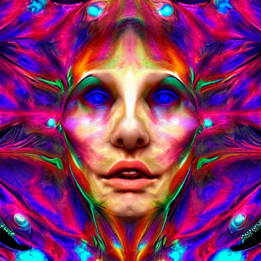 hyperrealistic psychedelic nightmare fractal face render in styl ...