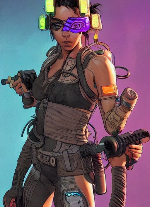 apex legends cyberpunk fitness babe. concept art by james gurney and mœbius. gorgeous face. 