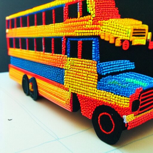 school bus made of pencils